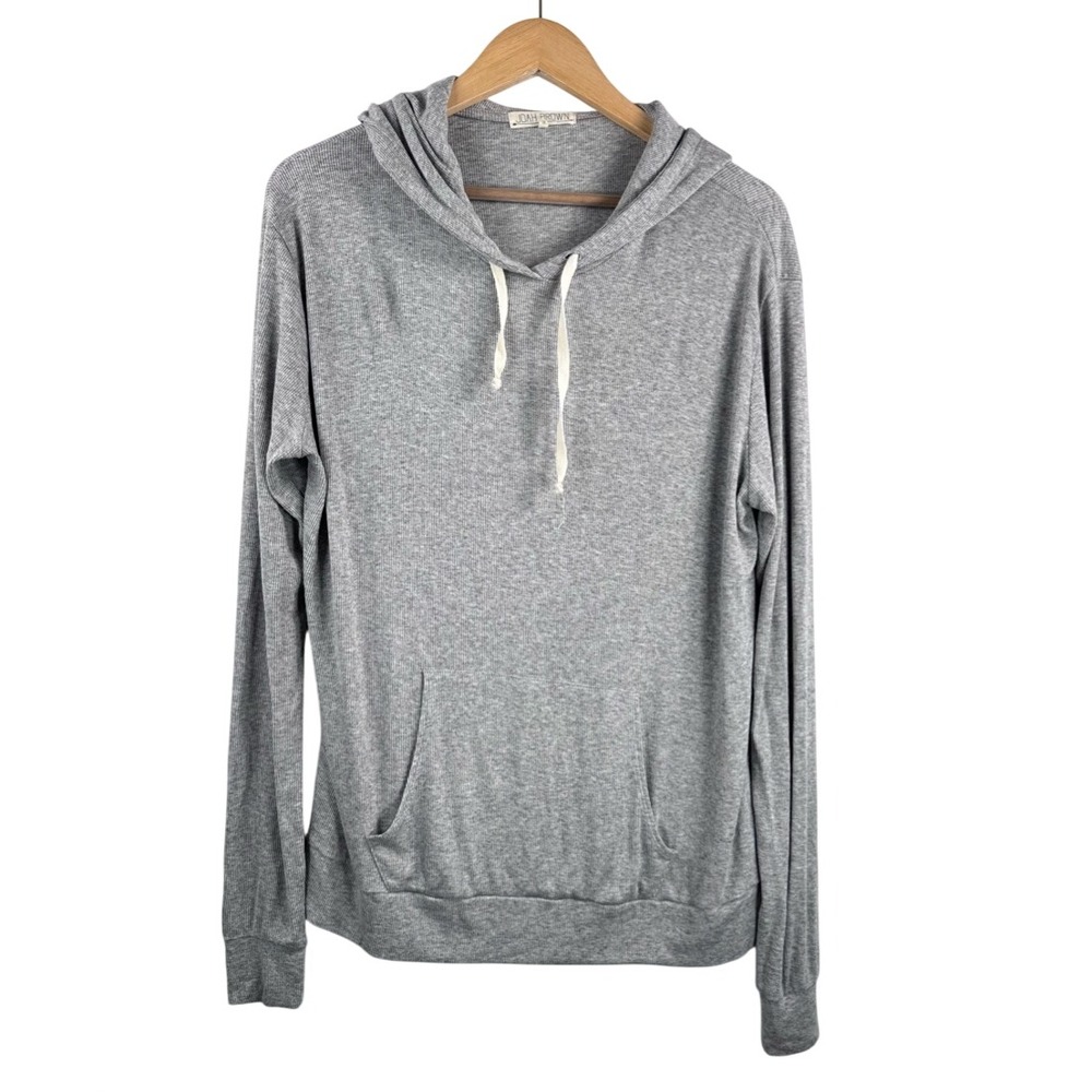 Joah Brown Ribbed Hoodie One Size Grey Long Sleeve athleisure‎ super soft lounge